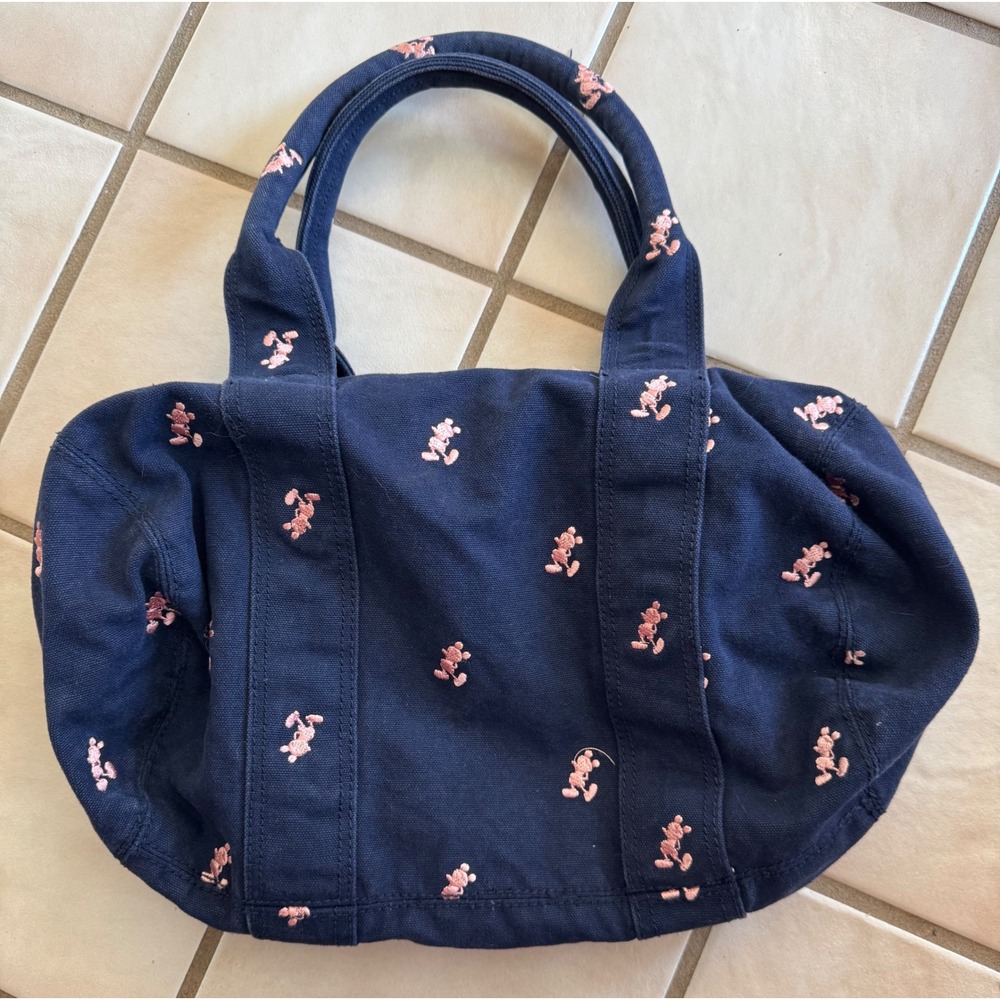 Disneyland Resort Canvas Mickey Mouse Pink Navy Small Duffle Bag Purse Handbag